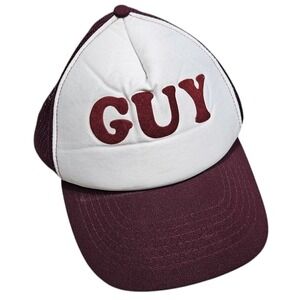 Jansport‎ Vintage 90s Y2K Trucker Hat Maroon White GUY Graphic Patch Cap Adult